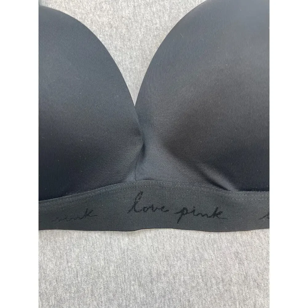Victorias Secret PINK Bra Womens 34DD Black Wear Everywhere Wireless Push Up